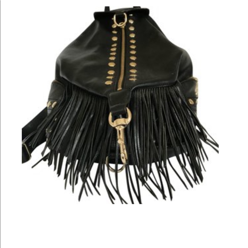 Rebecca Minkiff limited edition Julian fringe pebbled black leather backpack